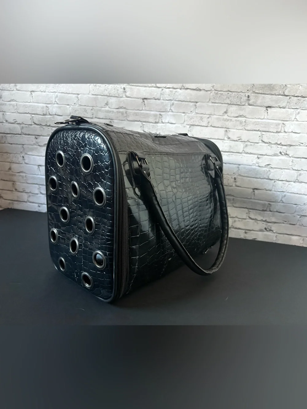 Black Croc-Embossed Cat Carrier
